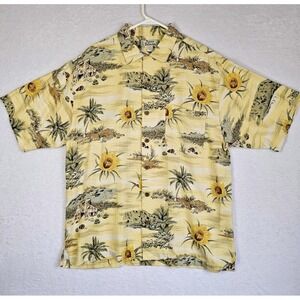 Tommy Bahama Men's Sz M 100% Silk Hawaiian Floral Print Short‎ Sleeve Polo Shirt